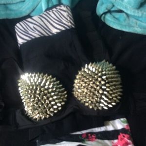 Black and silver spike bra